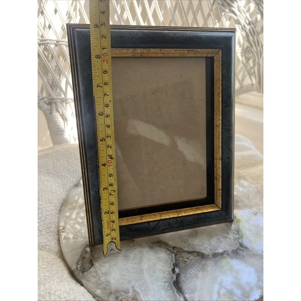 Vintage Burnes of Boston Blue Marble Gold Picture Frame 5x7 Photo Wood BB Trim